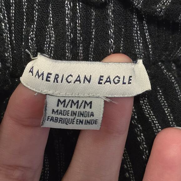 American Eagle Womens Medium Black Pants Loose Flowy Wide Legged Boho Striped - Picture 6 of 11